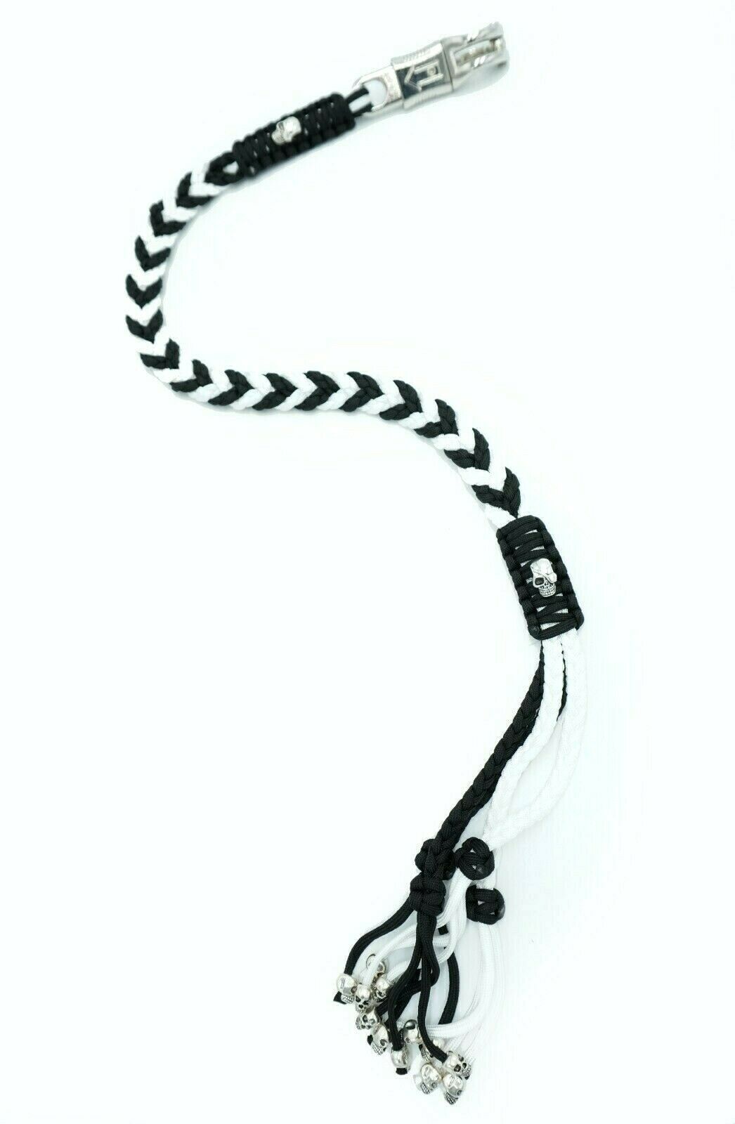 Heavy Duty Paracord Motorcycle Whip black & White shattered Spine 36 Inches  