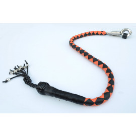 PU Leather Motorcycle Whip Get Back whip 1" Ball & Skulls 36" ORANGE / BLACK