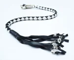 WHITE BLACK - PU Leather Motorcycle Whip Get Back whip with Skull Tassles 36" - Image 2