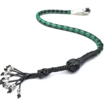 GREEN BLACK - PU Leather Motorcycle Whip Get Back whip 1" Ball & Skulls 36"