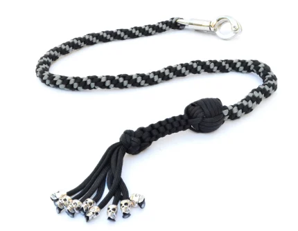 GRAY BLACK - Paracord Motorcycle Whip Get Back whip 1" Ball & Skulls 36"