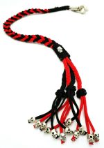 RED BLACK - Paracord Motorcycle Biker Whip Get Back whip Metal Skulls 36"