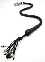 BLACK - PU Leather Motorcycle Whip Get Back whip 1" Ball & Skulls 36" - Image 5