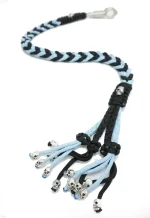 POWDER BLUE BLACK - Paracord Motorcycle Biker Whip Get Back whip Metal Skulls 36" - Image 4