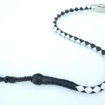 BLACK WHITE - PU Leather Motorcycle Whip Get Back whip 1" Ball & Skulls 36"