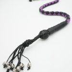 PURPLE BLACK - PU Leather Motorcycle Whip Get Back whip 1" Ball & Skulls 36"