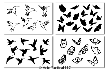 Hummingbird & Butterfly Airbrush Painting Stencils (4 Pack)