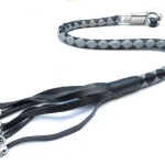 GRAY BLACK - PU Leather Motorcycle Whip Get Back whip with Skull Tassles 36"