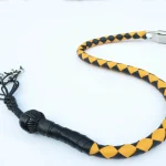 YELLOW BLACK - PU Leather Motorcycle Whip Get Back whip 1" Ball & Skulls 36"