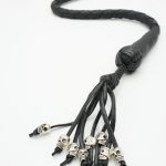BLACK - PU Leather Motorcycle Whip Get Back whip 1" Ball & Skulls 36"