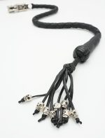 BLACK - PU Leather Motorcycle Whip Get Back whip 1" Ball & Skulls 36"