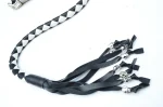 WHITE BLACK - PU Leather Motorcycle Whip Get Back whip with Skull Tassles 36" - Image 9