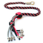 GRAY RED BLACK - Paracord Motorcycle Whip Get Back whip 1" Ball & Skulls 36"