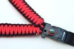 RED BLACK - Paracord Single Point Tactical Rifle Sling with compass, flint, whistle buckle. - Image 3