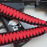 RED BLACK - Paracord Single Point Tactical Rifle Sling with compass, flint, whistle buckle.