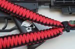 RED BLACK - Paracord Single Point Tactical Rifle Sling with compass, flint, whistle buckle.