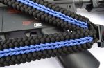 THIN BLUE LINE - Paracord Single Point Tactical Rifle Sling with compass, flint, whistle buckle.
