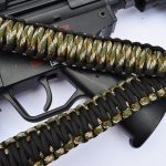 GREEN CAMO - Paracord Single Point Tactical Rifle Sling with compass, flint, whistle buckle.