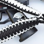 BLACK / WHITE ? Paracord Single Point Tactical Rifle Sling with compass, flint, whistle buckle.