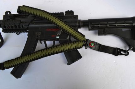 GREEN / BLACK - Paracord Single Point Tactical Rifle Sling with compass, flint, whistle buckle.