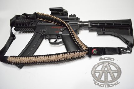 DESERT CAMO - Paracord Single Point Tactical Rifle Sling with compass, flint, whistle buckle.