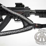 WHITE / BLACK - Paracord Single Point Tactical Rifle Sling with compass, flint, whistle buckle.